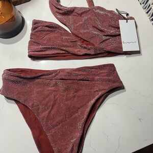 Lovewave Asymmetric Cutout Sparkling Pink Bikini Set